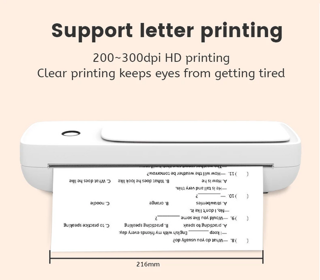 Zenffic TR-A80P Impresora térmica portátil de papel A4 Impresora inalámbrica Bluetooth Impresión rápida de 210 mm Adecuada para viajes/trabajo